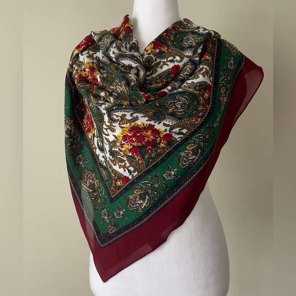 Elegant Multicolor Paisley Chiffon Square Scarf EUC - Picture 2 of 4
